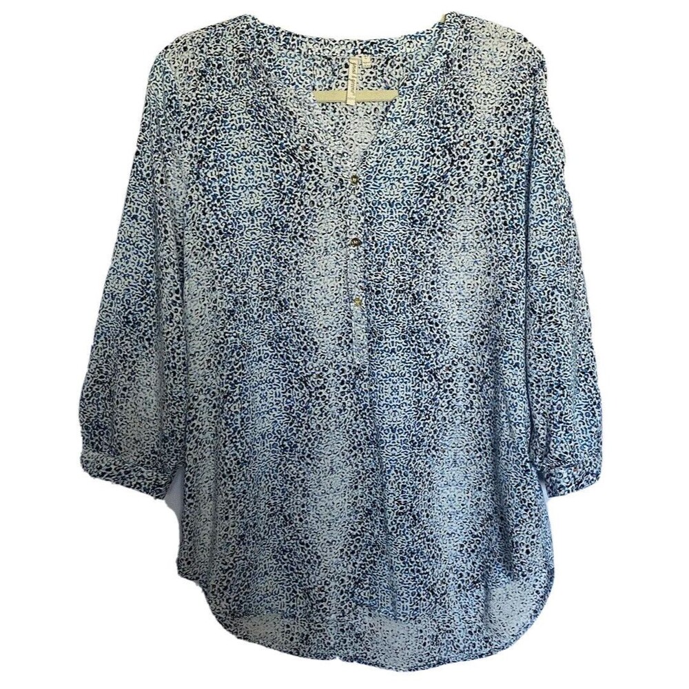 Grand & Greene Blouse Womens Size Large Half Button 3/4 Sleeve Tunic Top